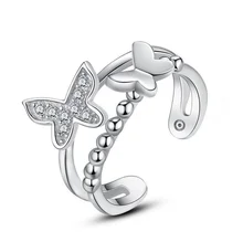 

ANGLANG Luxury Butterfly Adjustable Rings for Women White Cubic Zirconia Dance Party Finger Ring Special Girl Gifts