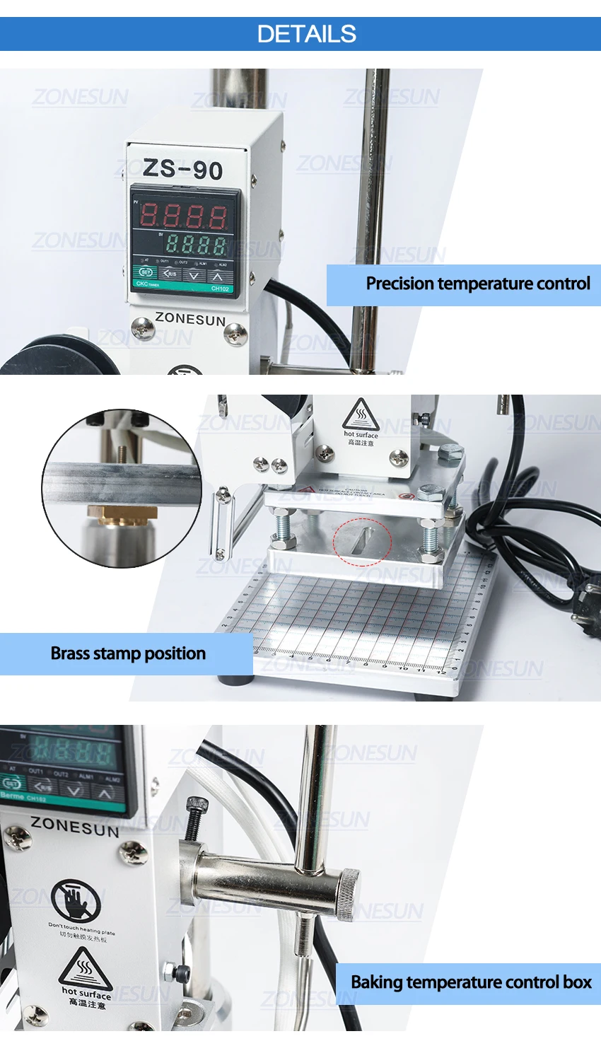 Máquina de Estampagem Zonesun Digital Quente Manual Bronzeamento Embosser Pvc Cartão Madeira Couro Imprensa Ferro Marca Zs-90 Online shopping