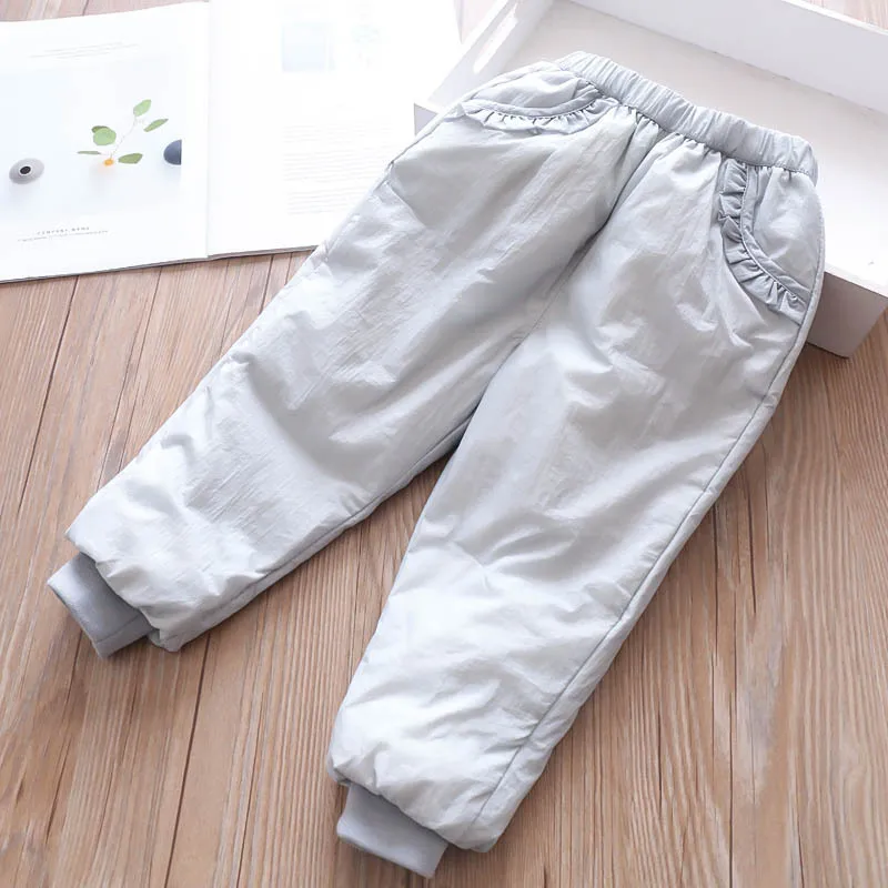 Fall/winter Girls Elastic Waist Pocket Down Pants Children's Pants - Цвет: light green
