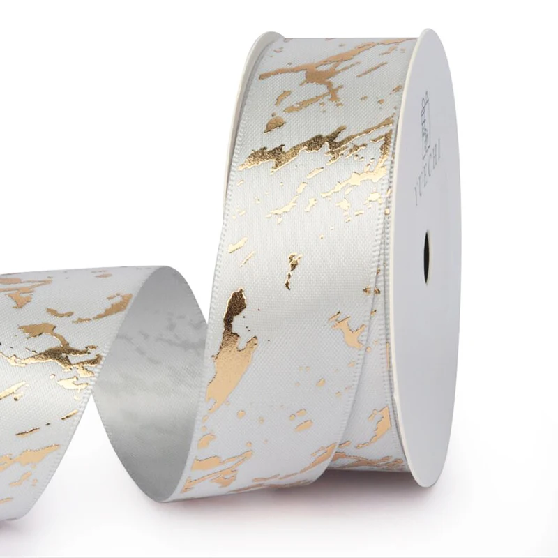 Satin Ribbons Ribbon Supplies Wrapping Ribbon Satin Ribbon 25mm Gift Ribbon Satin Marble/Crack Gold Foil Printed Gift Wrapping Home Decor Handmade Hair Bow Material DIY Craft Ribbon