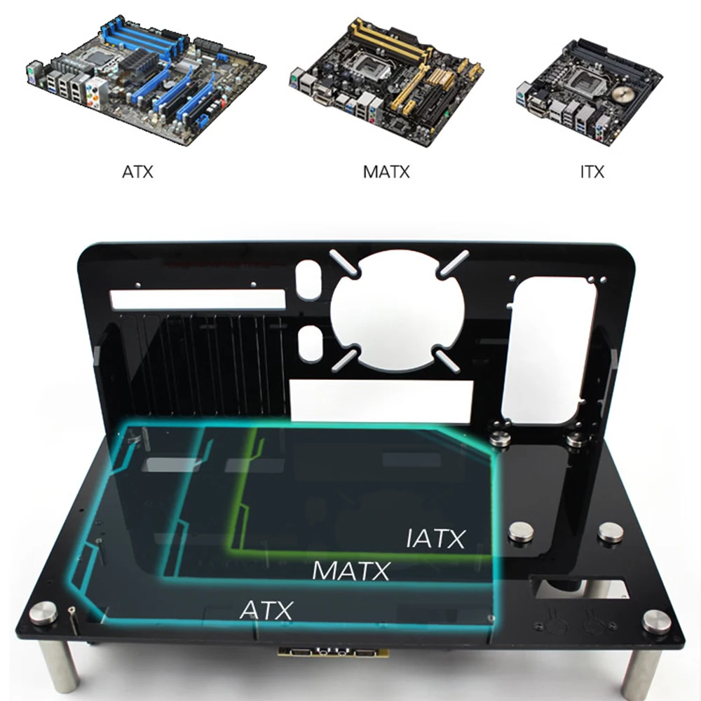 Игровой чехол для компьютера ATX Micro ITX материнская плата ПК DIY Mini Open Acrylic + Metal Frame