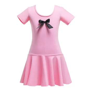 

Cotton Mesh Bow Decoration Round Collar Short-sleeved Dance Practicing Dress Gymnastics Clothes Children dance dress