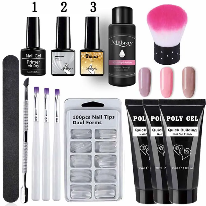 14pcs/set Poly Gel Set LED Clear UV Gel Varnish Nail Polish Art Kit Quick Building Extending Nail Length Hard Gel Polygel Kit