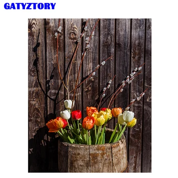 

GATYZTORY Framed DIY Painting By Numbers Tulip Flowers Modern Home Wall Art Canvas Painting Picture For Home Decors Artwork Gift