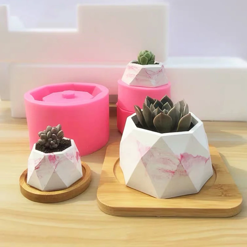 

Three size Molds for concrete geometric diamond design flowerpot cement silicone mold cactus potted diy clay gypsum crafts mould