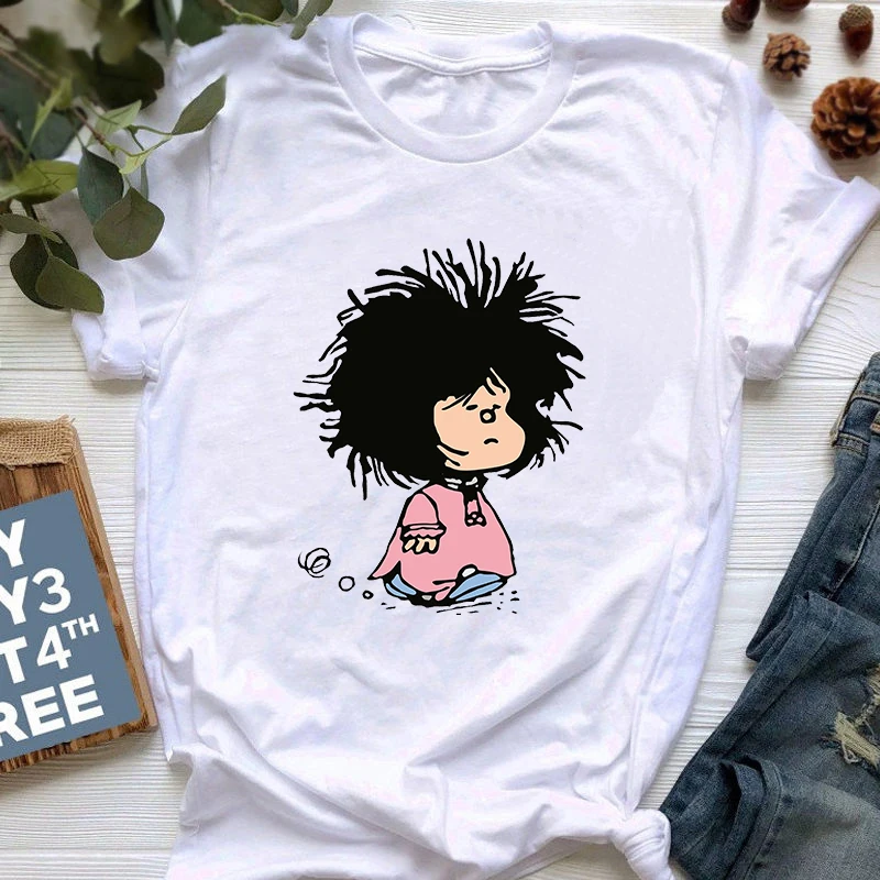 Стильная футболка с изображением персонажей видеоигр Mafalda для женщин Harajuku