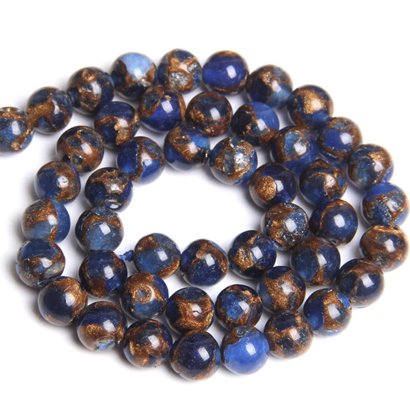 Natural Dark blue Cloisonne Stone beas Gold Sand Round spacer bead