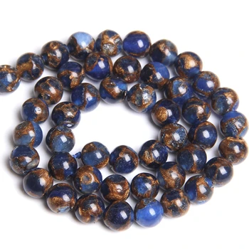 

Natural Dark blue Cloisonne Stone beas Gold Sand Round spacer bead smooth Loose Beads For Jewelry Making 6 8 10 12 mm stone bead