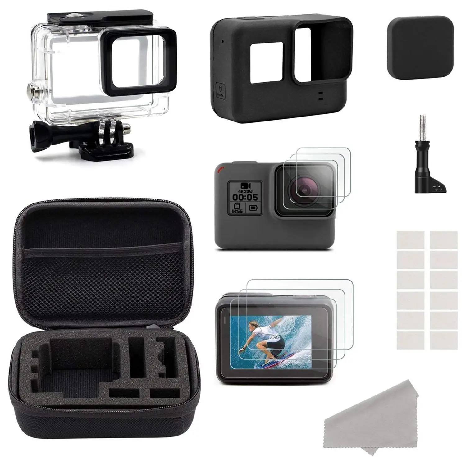 Accessories for GoPro Hero HD (2018) /6/5 Black Starter Kit Travel Case Small + Housing Screen Protector Lens Cover S | Электроника