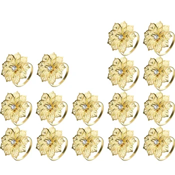 

24 Pieces Alloy Napkin Rings with Hollow Out Flower Napkin Holder Adornment Exquisite Household Napkins Rings Set Floral Rhinest
