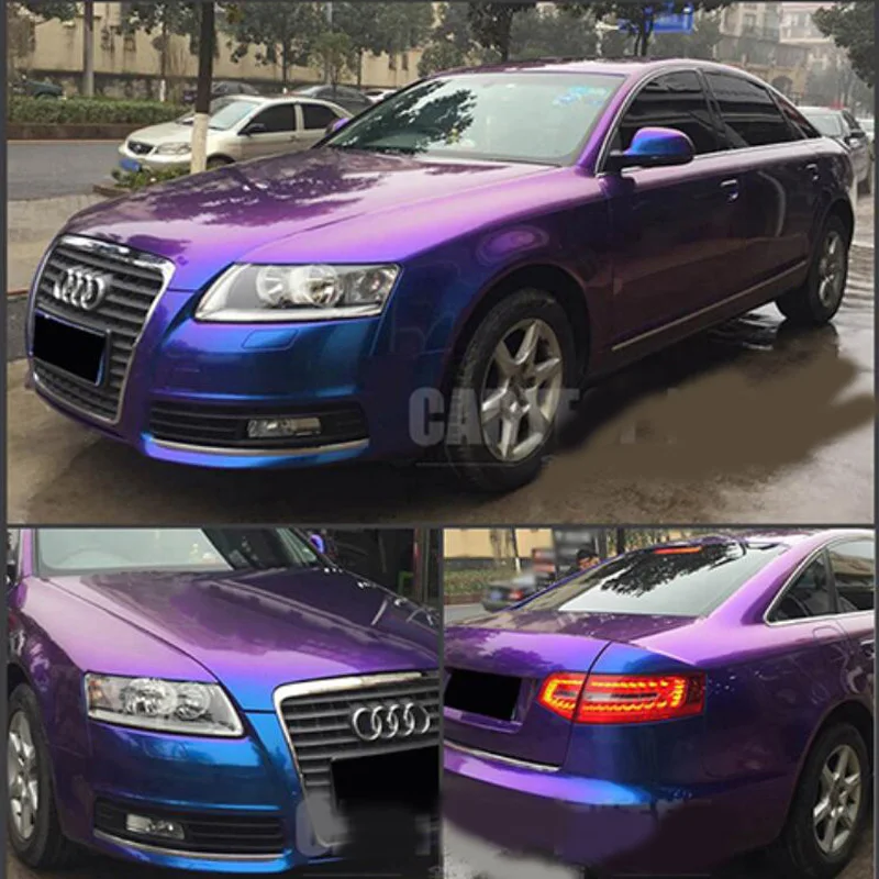 

15x1.52M High Gloss Purple Blue Chameleon Glitter Car Body Wrap Vinyl Decals Air Release Film, Color Change Stickers Wraps