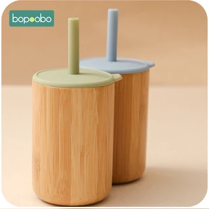 Bopoobo детские чашки для кормления бамбуковая Питьевая деревянная чашка BPA бесплатная детская обучающая посуда для напитков детские мягкие кружки с соломинкой для детей