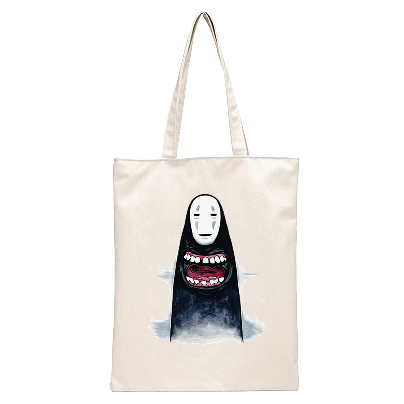 Spirited Away Faceless  Print Reusable Shopping Bag Women Canvas Tote Bags Printing Eco Bag Cartoon Shopper Shoulder Bags