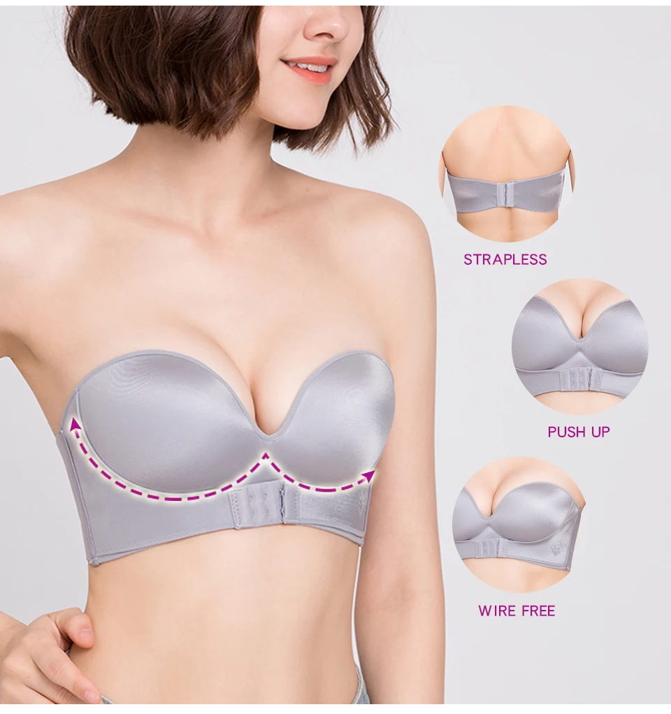 Front Closure Sexy Push Up Bra Women Invisible Bras Underwear Lingerie for Female Brassiere Strapless Seamless Bralette ABC Cup | Женская