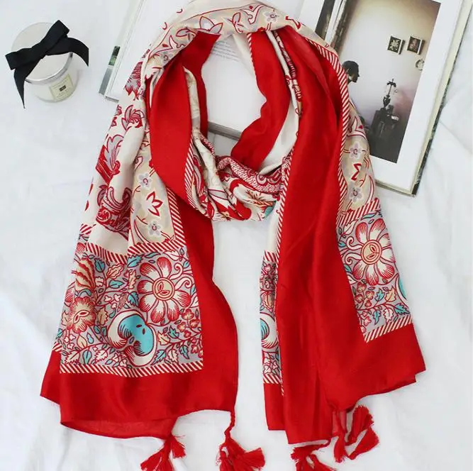 Newest Women Cotton Flower Print Tassel Scarf Shawls Fashion Flower Beach Wraps Headband Scarves Hijab Free Shipping