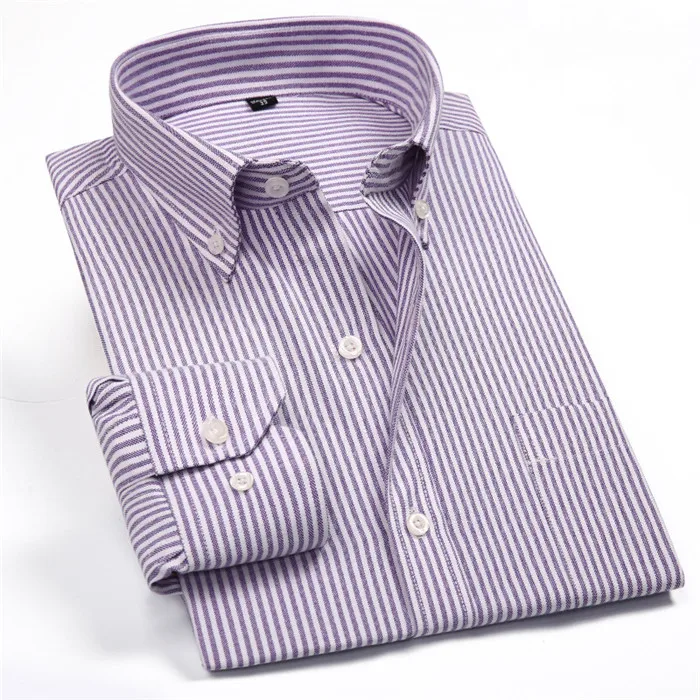 Оксфордская полосатая Мужская Повседневная рубашка с длинными рукавами, мягкая удобная весенне-осенняя мужская классическая мужская рубашка с воротником и пуговицами - Цвет: NJF22