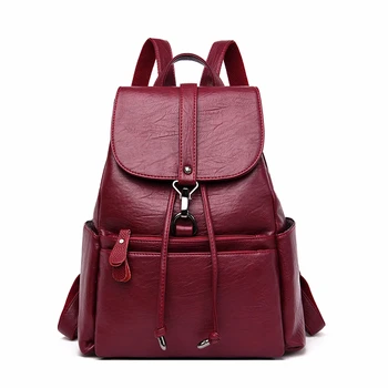 

2019 Female Backpacks Sac A Dos Femme Women Leather Backpacks High Quality Vintage Bagpack Large Capacity Solid Rucksacks Female
