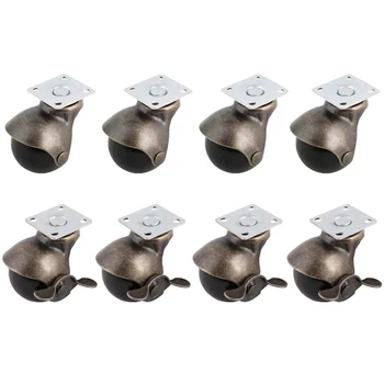 

[8 Pack] Swivel Top Plate Hooded Ball Caster Wheels, Antique Bronze (1.5-Inch No Brake&with Brake)