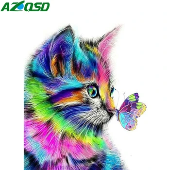 

AZQSD DIY Oil Painting By Numbers Animal On Canvas Home Decoration Acrylic Paint Coloring By Numbers Cat Handmade Gift