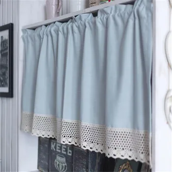 

Free Shipping pastoral blue half Curtain lace Coffee Curtain Kitchen Short Curtain Small Curtain for Home window decoration