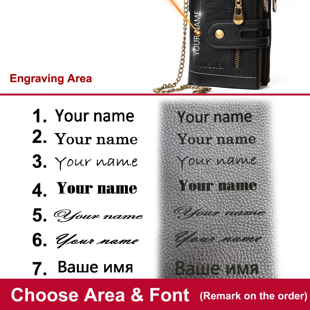 Name Engraving Men Wallets Double Zipper Coin Pocket Men Purse With Chain High Quality Card Holder Wallet For Man 6