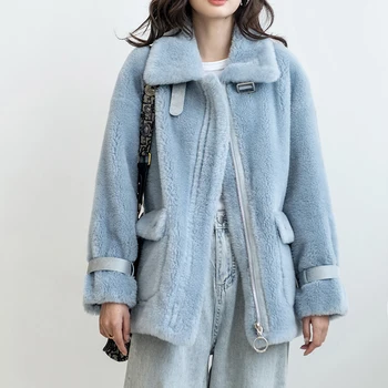 

2020 Winter Autumn 100% Wool Jacket Women Real Fur Coat Female Sheep Shearing Coats Vintage Korean Warm Fur Tops Hiver LW2110