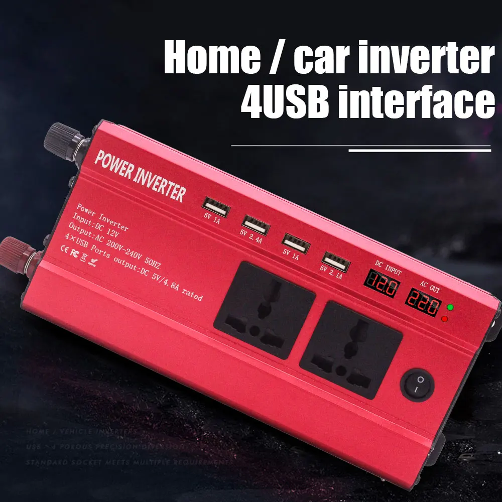 Премиум инвертор питания 4 USB DC 12V к AC 220V Автомобильное двойное цифровое табло автомобильный инвертор электронный 300W автомобильный инвертор