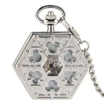 

Hollow-out Case Mechanical Pocket Watch for men Delicate Pocket Watches Durable Silver Rough Chain Mechanical Pendant Watch