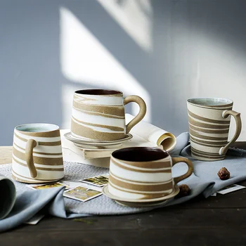 

Milk Coffee Pottery Coffee Cup Ceramic Plate Coffee Cups Kubek Na Kawe Art Handmade Porcelain Creative Retro Ceramic Mug FF70C15