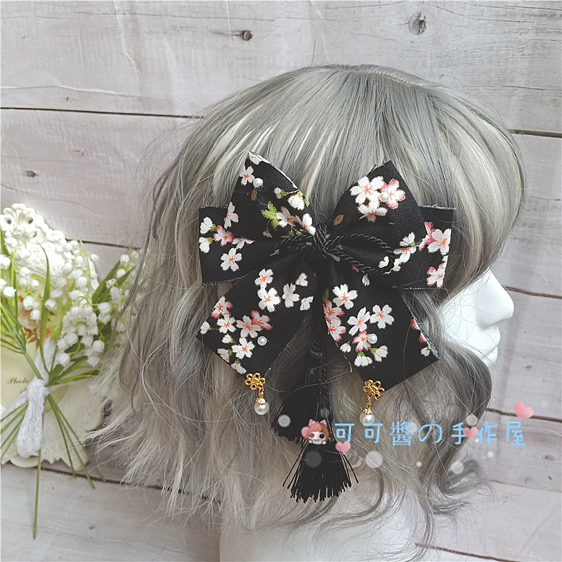 Black with cherry Оригинальное и высокое настроение украшенное большим бантом Шпилька японское кимоно лолита АНТИЧНОСТЬ утконоса клип Harajuku kawaii - Цвет: Black with cherry