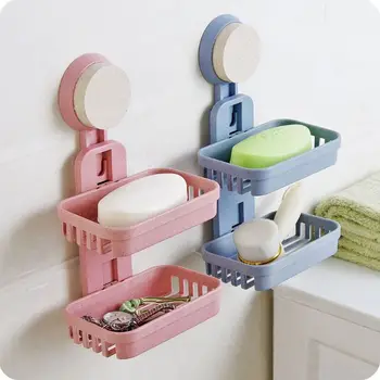 

Hot 1pc Strong Suction Soap Storage Box Two Layers Suction Holder Soap Dish Storage Basket Soap Box Stand Bathroom Accessories