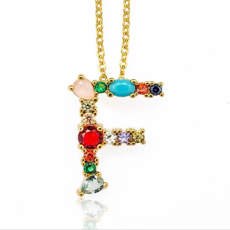 Многоцветное модное очаровательное золотое ожерелье с подвеской 26 алфавитов, микро проложенный циркон, начальные A-Z ожерелья с буквой, пара именных ожерелий - Окраска металла: F