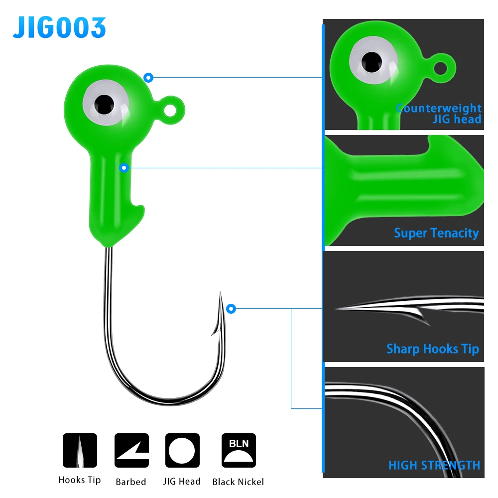 100 шт./лот, джиг, большие крючки, свинцовые, с круглой головкой, рыболовные приманки, Джиги, крючки, 1г-2г-4г-5г-7г-10г, рыболовные крючки, 5 цветов