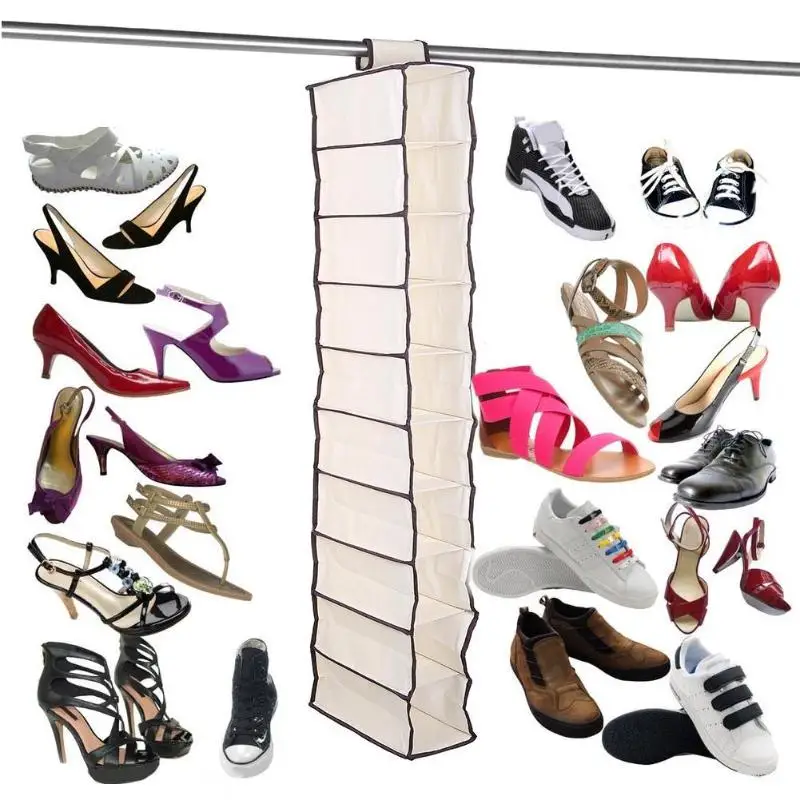 

10 Pockets Non-Woven Fabric Dust-Proof Shoe Clothes Hanging Storage Rack Shelf Door Wardrobe Hanger Organizer Dropshiping