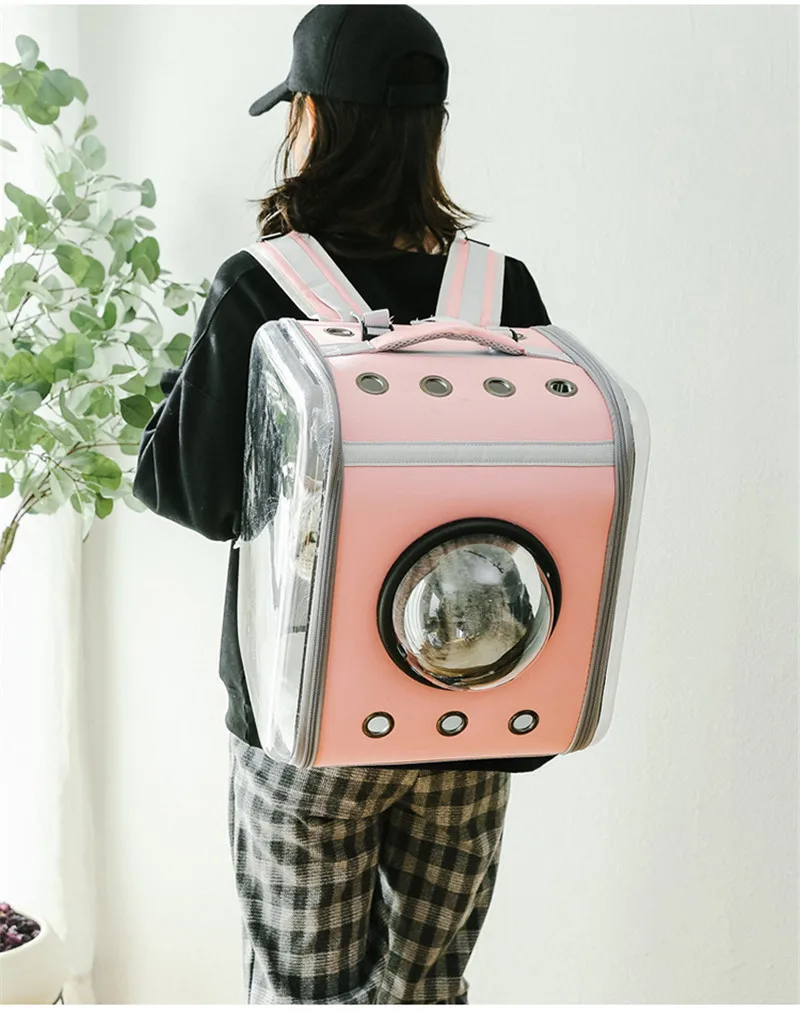 Breathable cat carrier backpack for traveling with small dogs and cats – portable and space capsule design