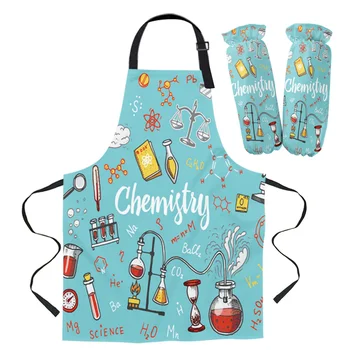 

Chemical Experiment Cartoon Apron Oversleeve Oven Gloves Pads Cooking Baking Kitchen Aprons for Women Kids