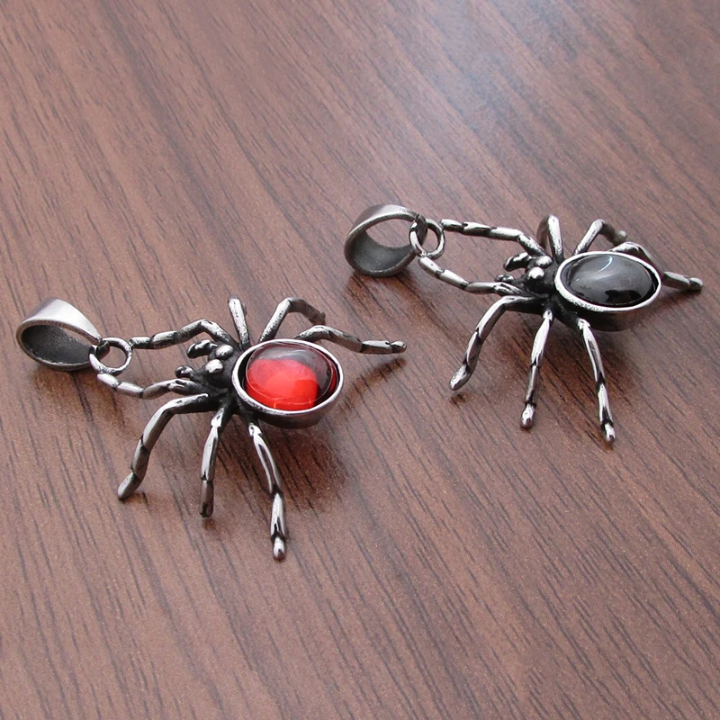 Punk 316 Stainless Steel Silver Color Red Crystal Spider Pendant Halloween Party Decor Gift Animal Necklace 6