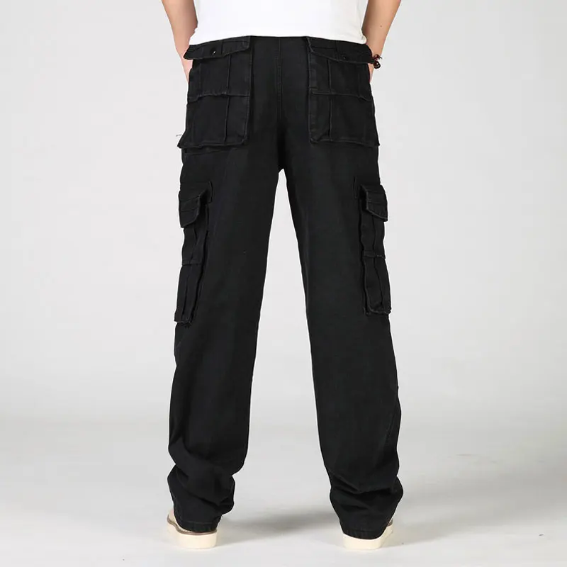 2021 Large Size Jeans Men Wide Leg Denim Pants Hip Hop Black Casual Baggy Rapper Skateboard Joggers Straight Trousers