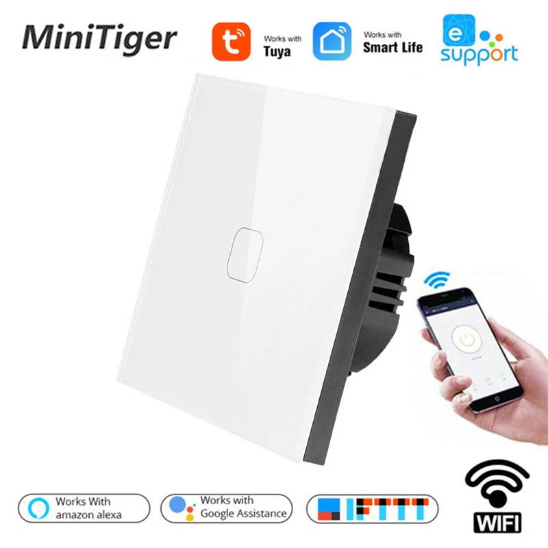  EU Standard 1/2 Gang 1 Way Tuya/Smart Life/ewelink WiFi Wall Light Touch Switch for Google Home Ama - 33014908149