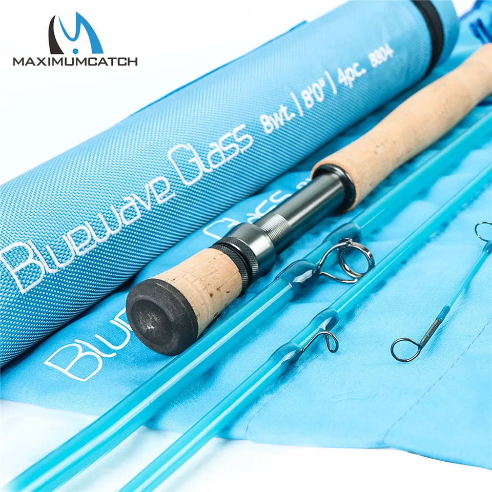 Maximumcatch Bluewave 8ft 8wt Saltwater Fly Fishing Rod Moderate Fast Action  4pc Transparent Fiberglass Fly Rod