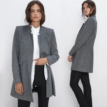 ZA Горячая Мода женщин полушерстяной Тренч пальто дамы отложной воротник с длинным рукавом Куртка пальто приталенная верхняя одежда размера плюс