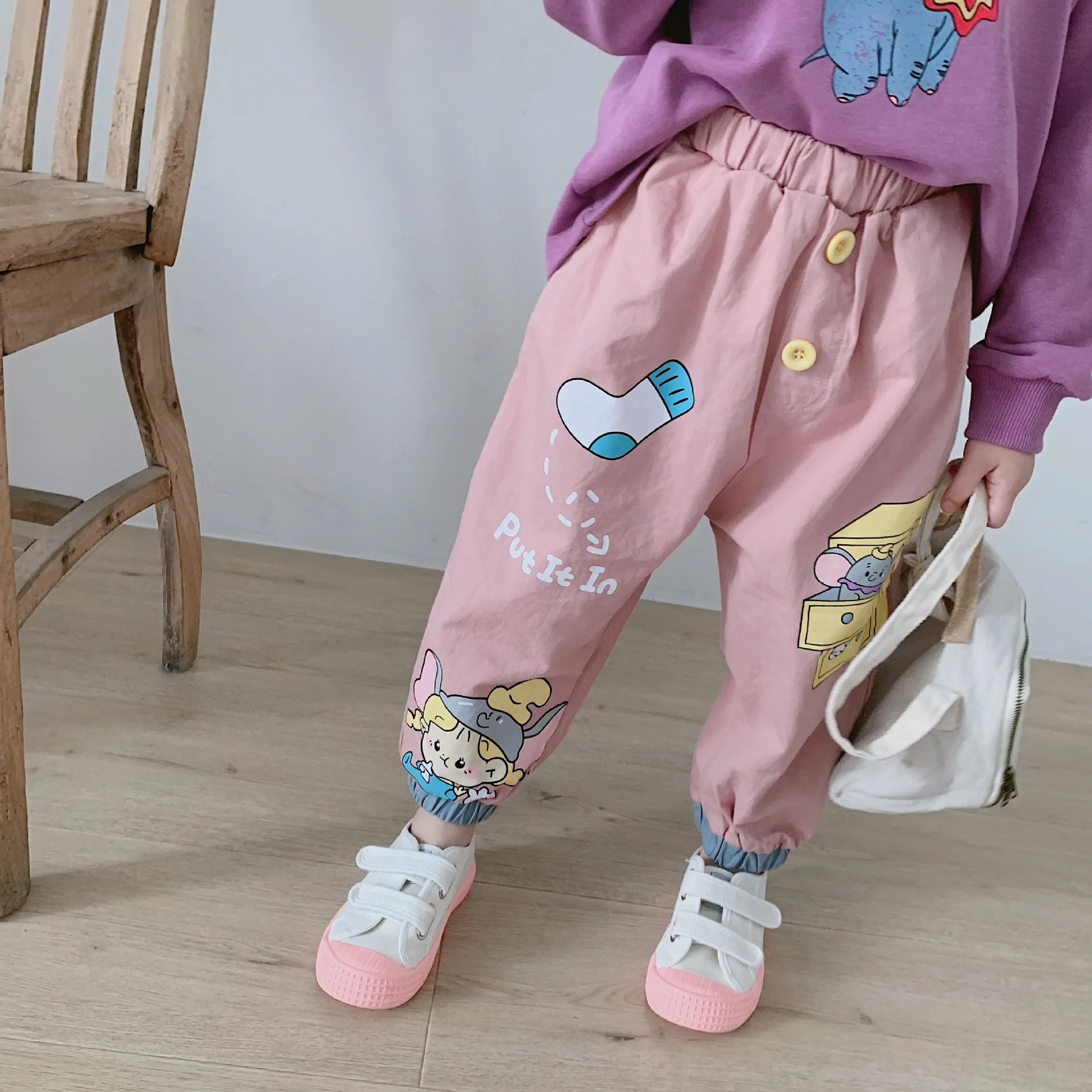 Tonytaobaby/Новые Осенние штаны с рисунком для маленьких девочек розовые штаны с изображением слона для девочек детские осенние