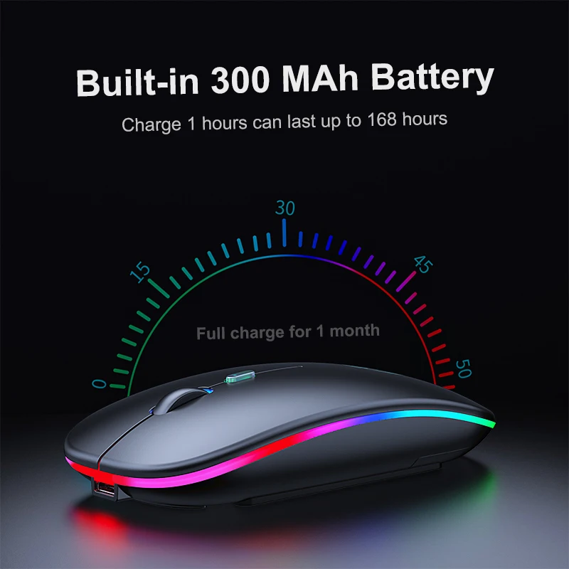Ratón inalámbrico RGB con Bluetooth para ordenador, periférico silencioso, recargable, ergonómico, retroiluminado con LED, USB, para PC y portátil - Imagen 6