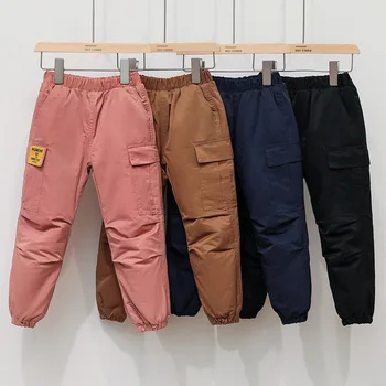 

Winter Teenage Girls Down Pants Solid Color Warm Trousers for Kids Children Elastic Waist Thicken Down Pants Baby Boys Clothes