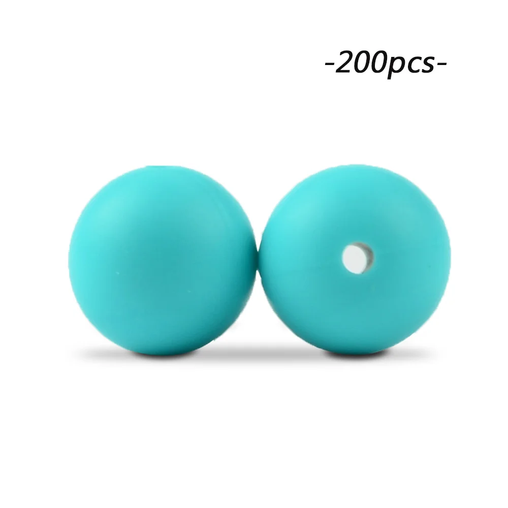 turquoise LOFCA 200 шт./лот, силиконовые бусины, 15 мм, Круглый прорезыватель, ожерелье, детский прорезыватель, игрушка, BPA бесплатно, сделай сам, жевательные подвески, аксессуары для новорожденных, кормящих - Цвет: turquoise