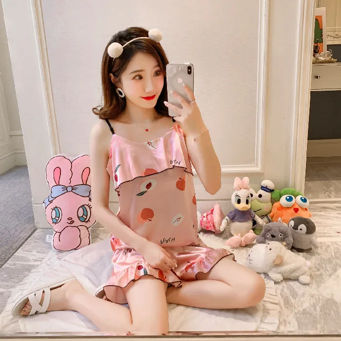

[Temperature Attitude Warm] Summer New Style Korean-style Camisole Model Silk Plant Set M -Xxl