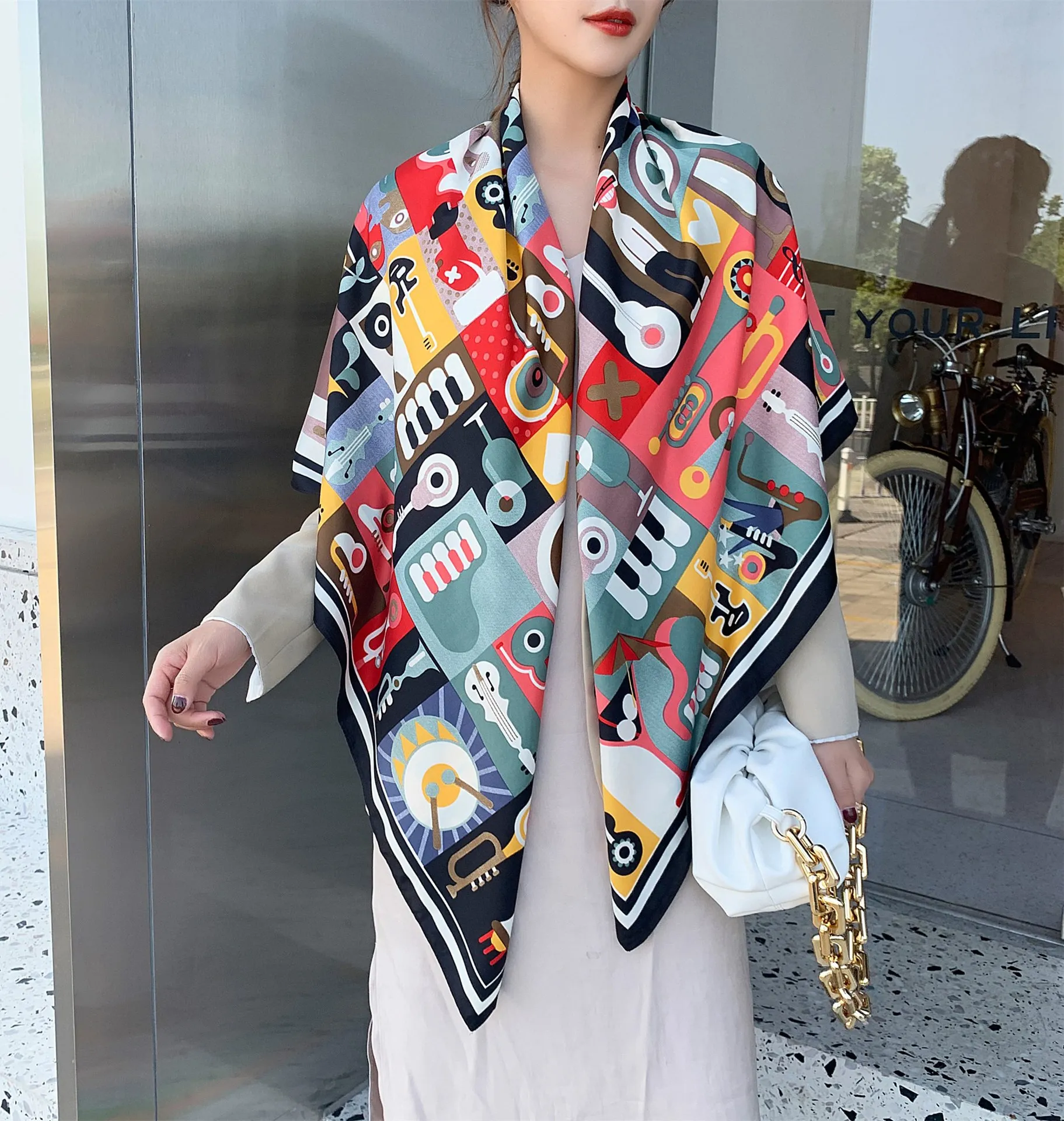 

Luxury Brand Twill Silk Scarf Women multifunction Square Scarves Echarpe Muslim Print hijab Ladies Kerchief Shawl Wraps 130*130