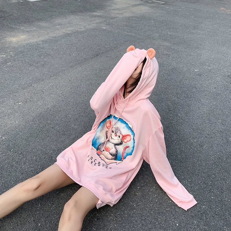 Толстовка в стиле хип-хоп Harajuku с мультяшной мышкой, фирменный дизайн, Модная хлопковая Толстовка для мужчин на осень и зиму