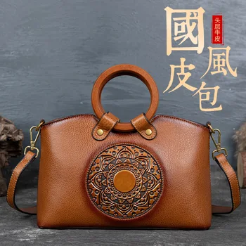 

Women's small square bag 2020 new women's handbag first layer cowhide retro shoulder diagonal bag female