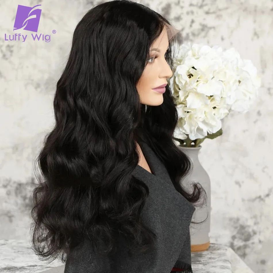 13х6 парик из искусственных волос на кружеве 150%-180% волнистые человеческие волосы кружевные парики предварительно выщипанные отбеленные узлы Remy перуанские волосы для женщин LUFFY